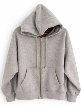 J.Crew Gray Full Zip Hoodie Gold Zipper French Terry Cotton Size Small